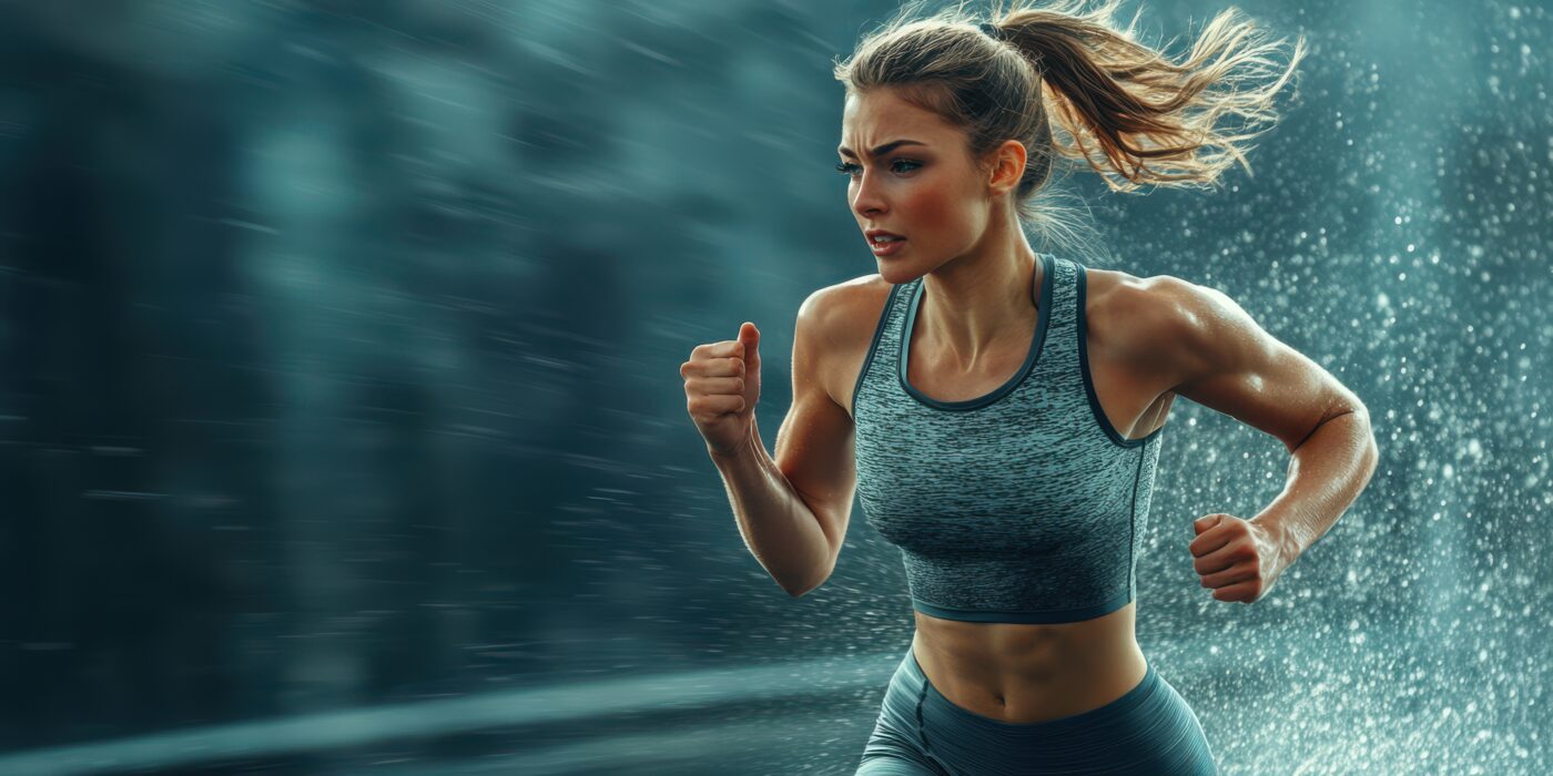 vecteezy a woman running in the rain 56339776
